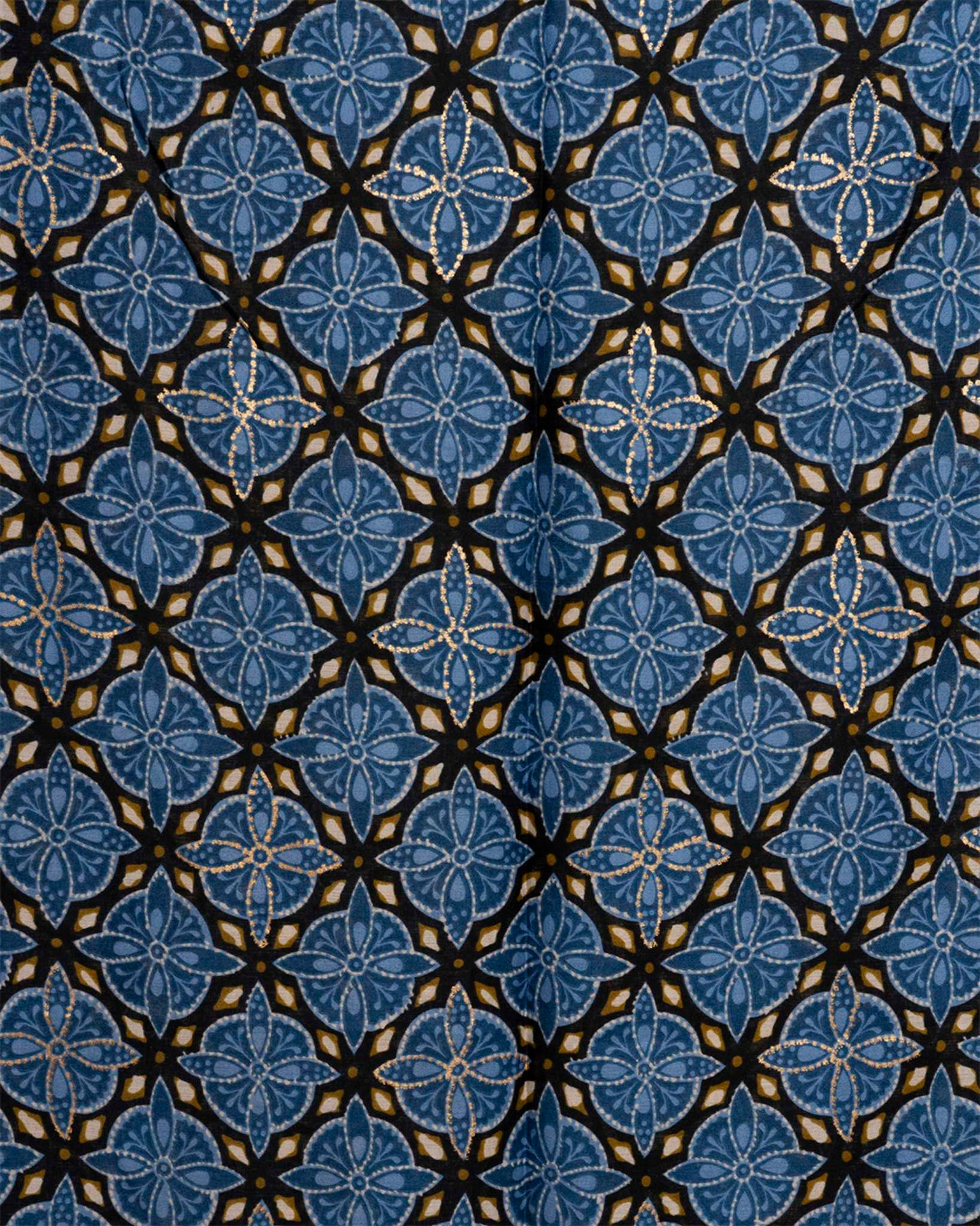 Sciarpa misto cotone blu con stampa geometrica