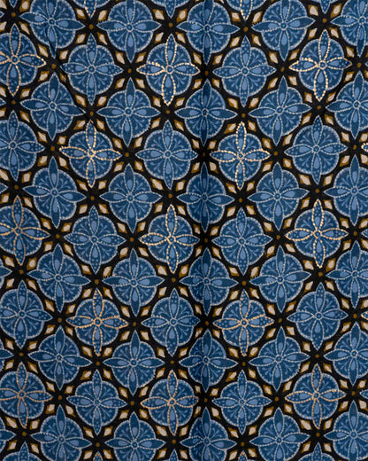 Sciarpa misto cotone blu con stampa geometrica