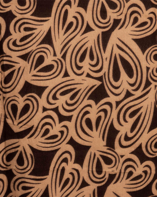 Sciarpa misto lana marrone con stampa a cuori beige