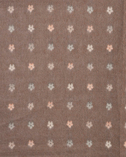 Sciarpa misto lana double face marrone e beige con stampa a fiorellini