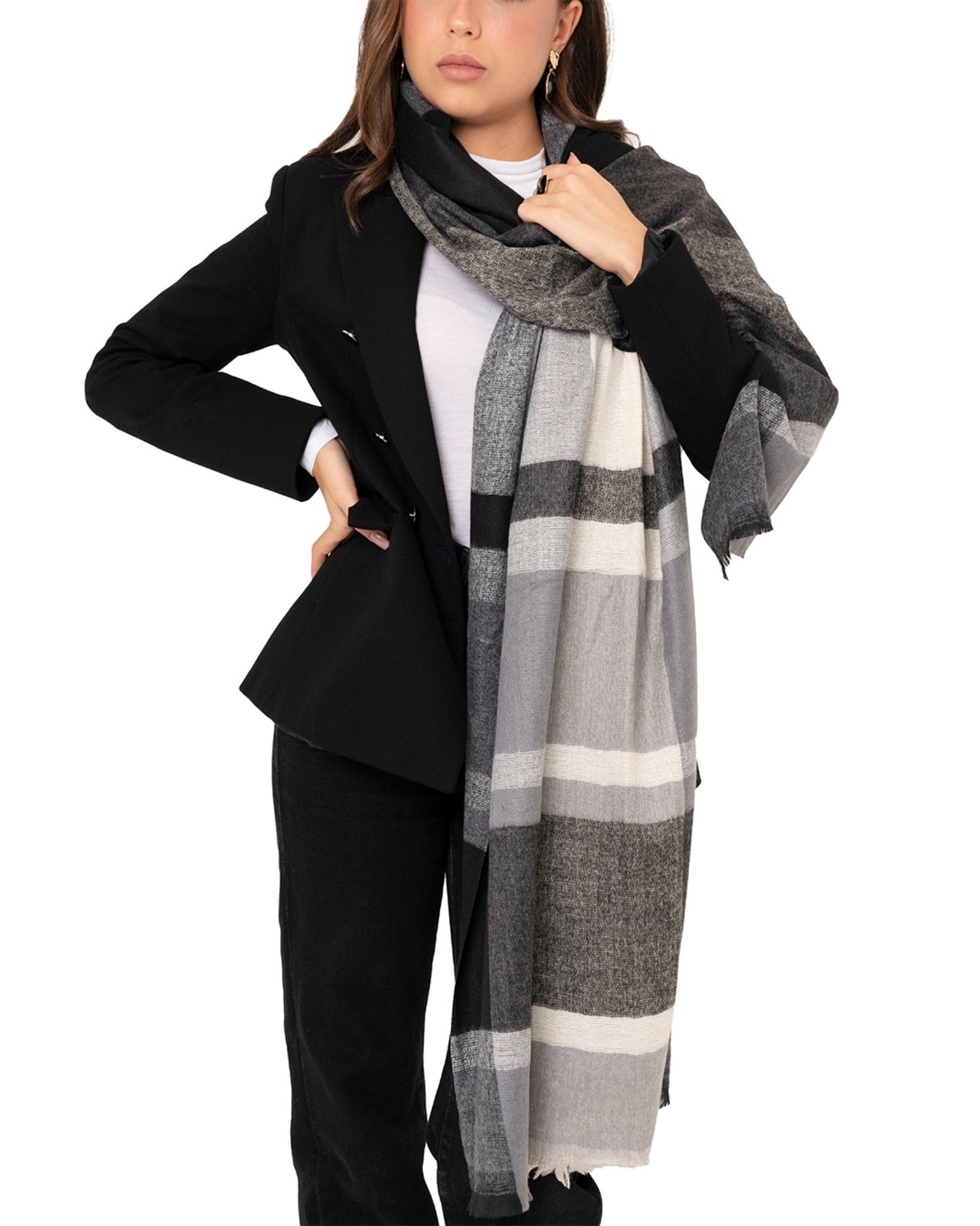 Sciarpa misto lana colorblock sui toni del nero