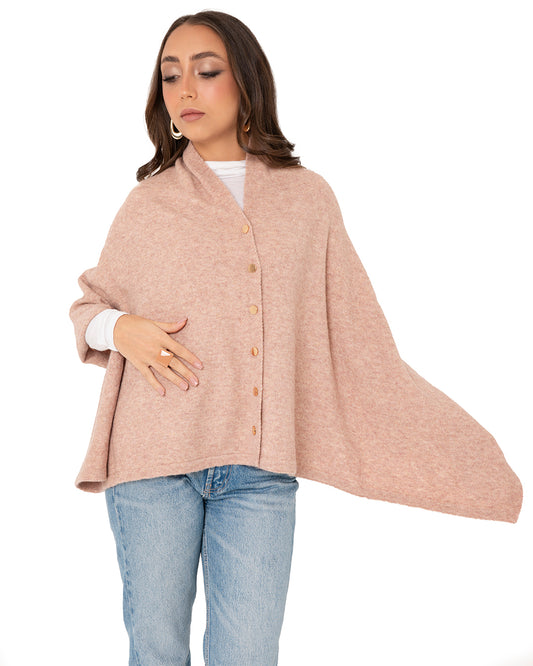 Mantella morbida rosa cipria con bottoni colore oro