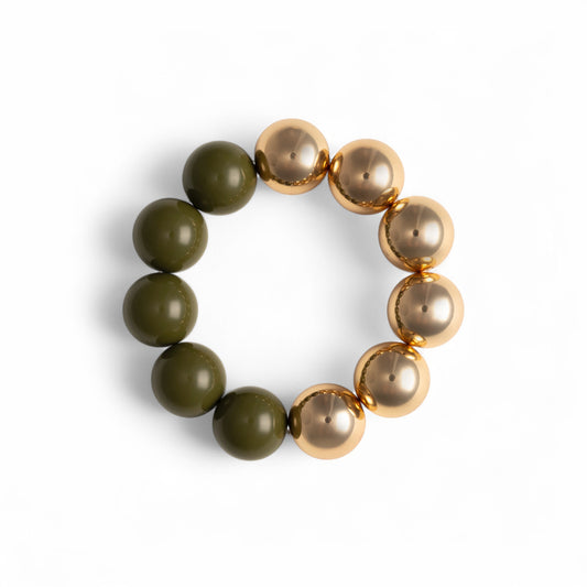 Bracciale elastico con sfere verdi ed oro