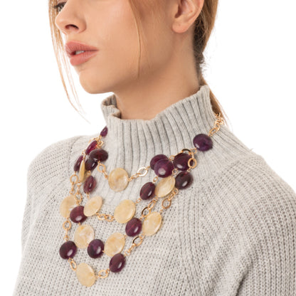 Collana a catena con cascata di pietre schiacciate in acrilico beige e viola