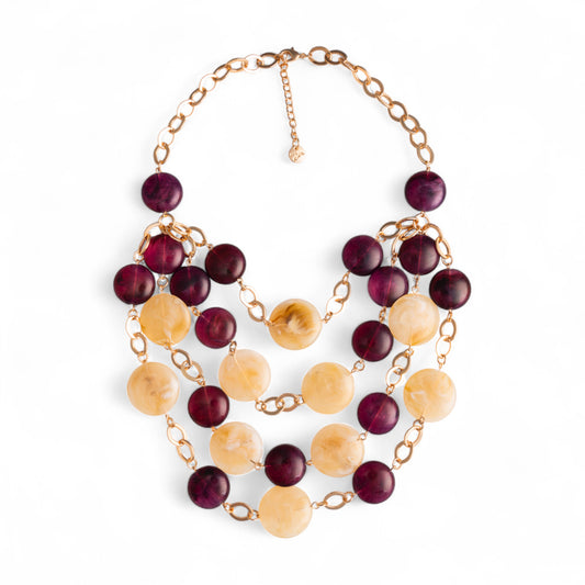 Collana a catena con cascata di pietre schiacciate in acrilico beige e viola