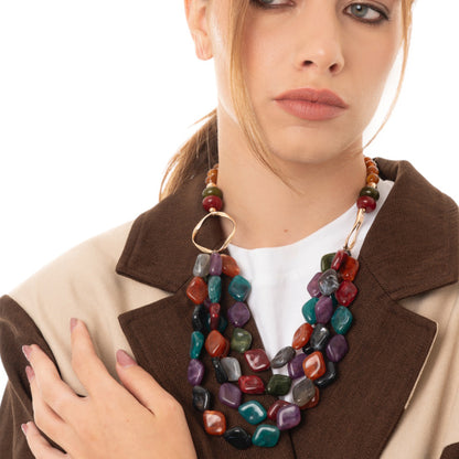 Collana multifilo con pietre in acrilico multicolore