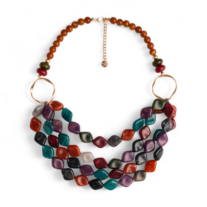 Collana multifilo con pietre in acrilico multicolore