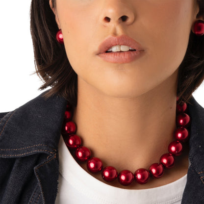 Collana girocollo con sfere tono bordeaux