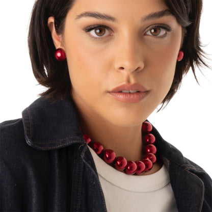 Collana girocollo con sfere tono bordeaux