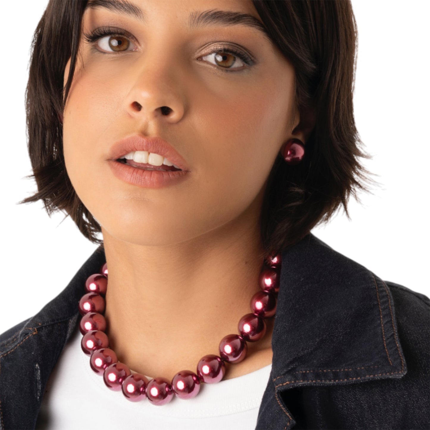 Collana girocollo con sfere tono viola