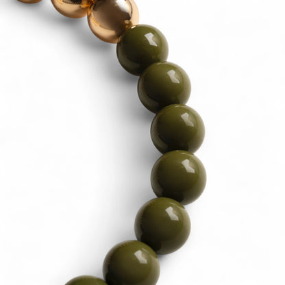 Collana girocollo con sfere di colore verde ed oro