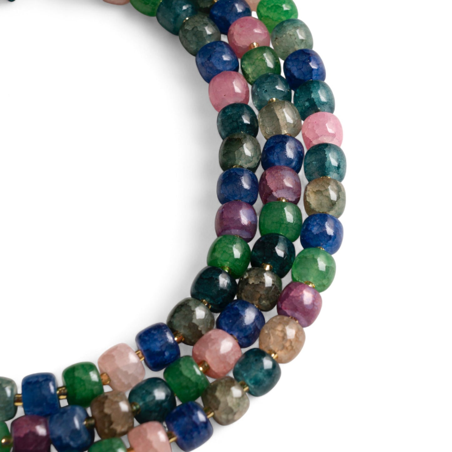 Collana girocollo multi filo con pietre circolari in vetro multicolore