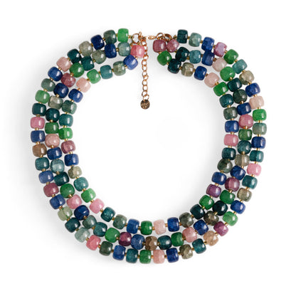 Collana girocollo multi filo con pietre circolari in vetro multicolore