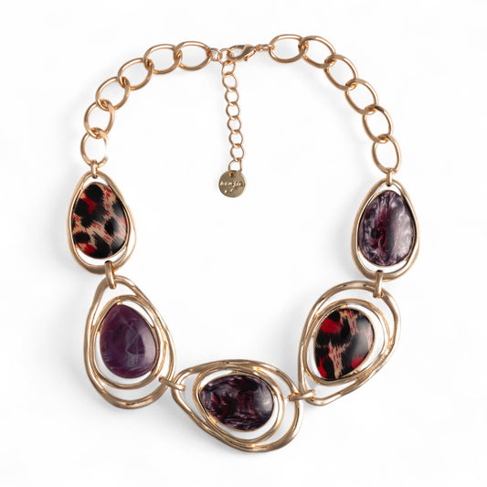 Collana girocollo a catena con inserti in acrilico tono marrone marmorizzato