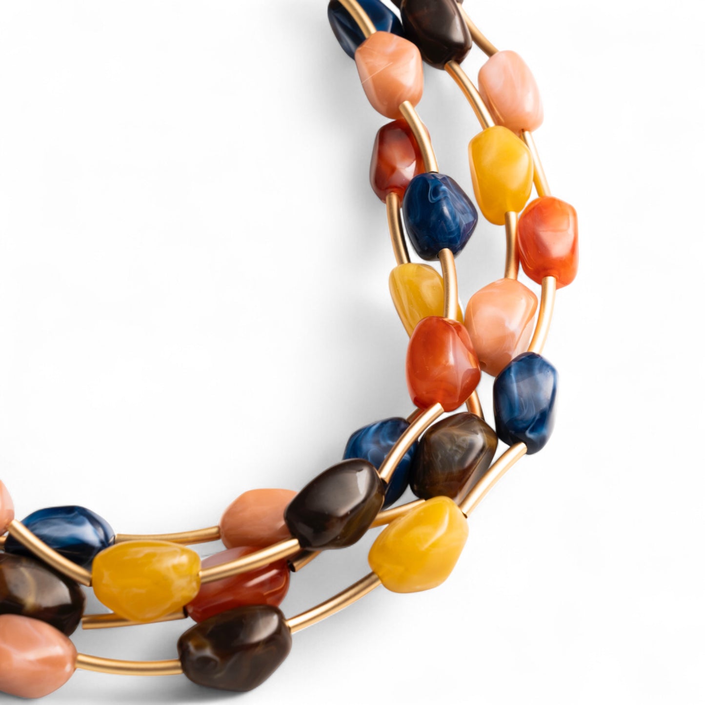 Collana girocollo multifilo con pietre in acrilico multicolore