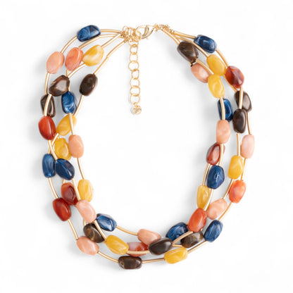 Collana girocollo multifilo con pietre in acrilico multicolore