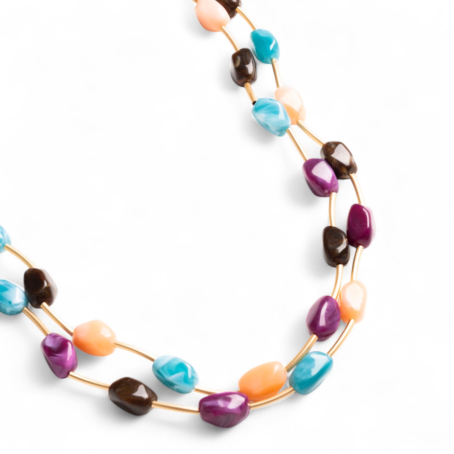 Collana lunga a due fili con pietre in acrilico multi viola