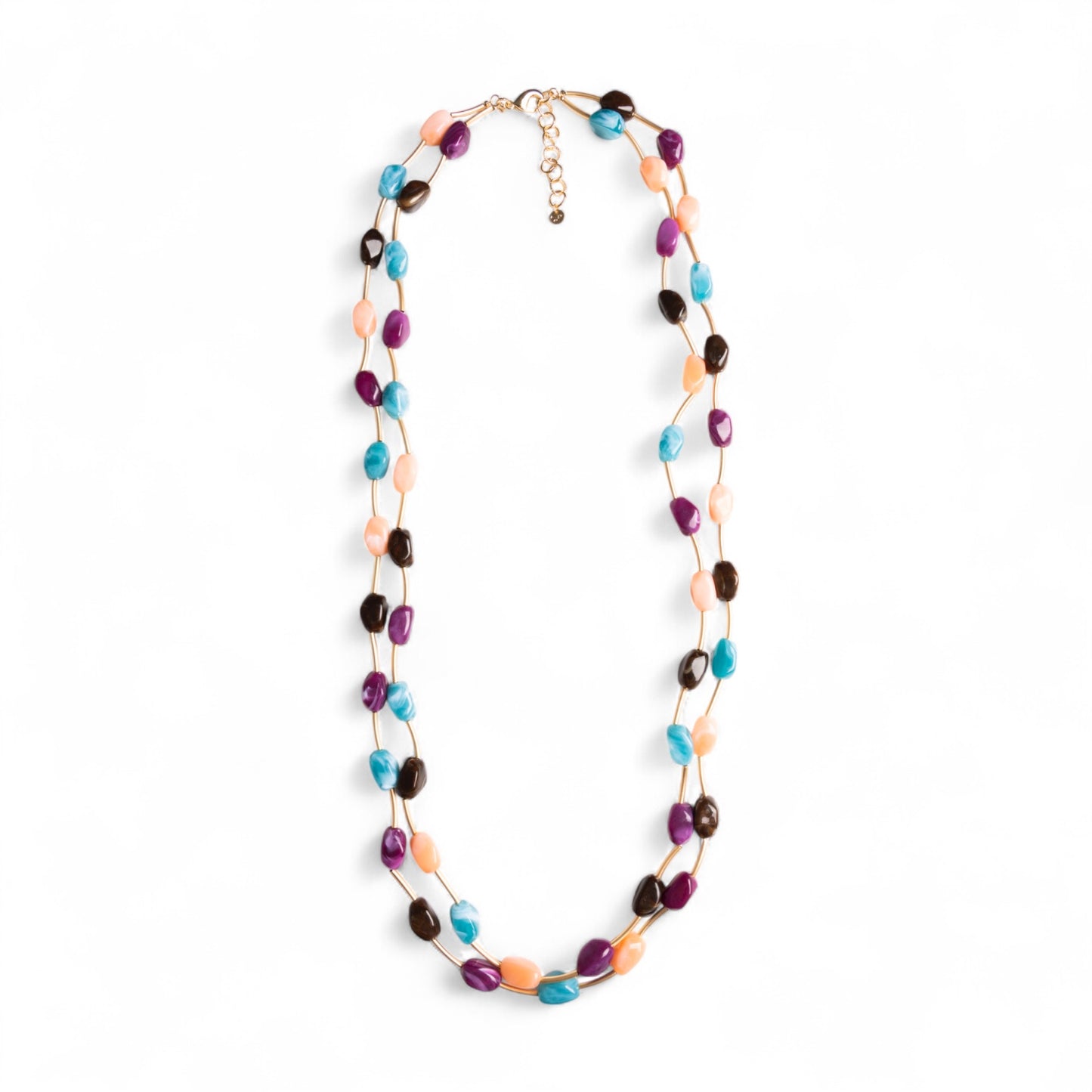 Collana lunga a due fili con pietre in acrilico multi viola