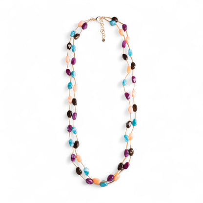Collana lunga a due fili con pietre in acrilico multi viola