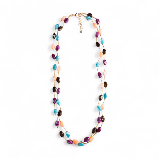Collana lunga a due fili con pietre in acrilico multi viola