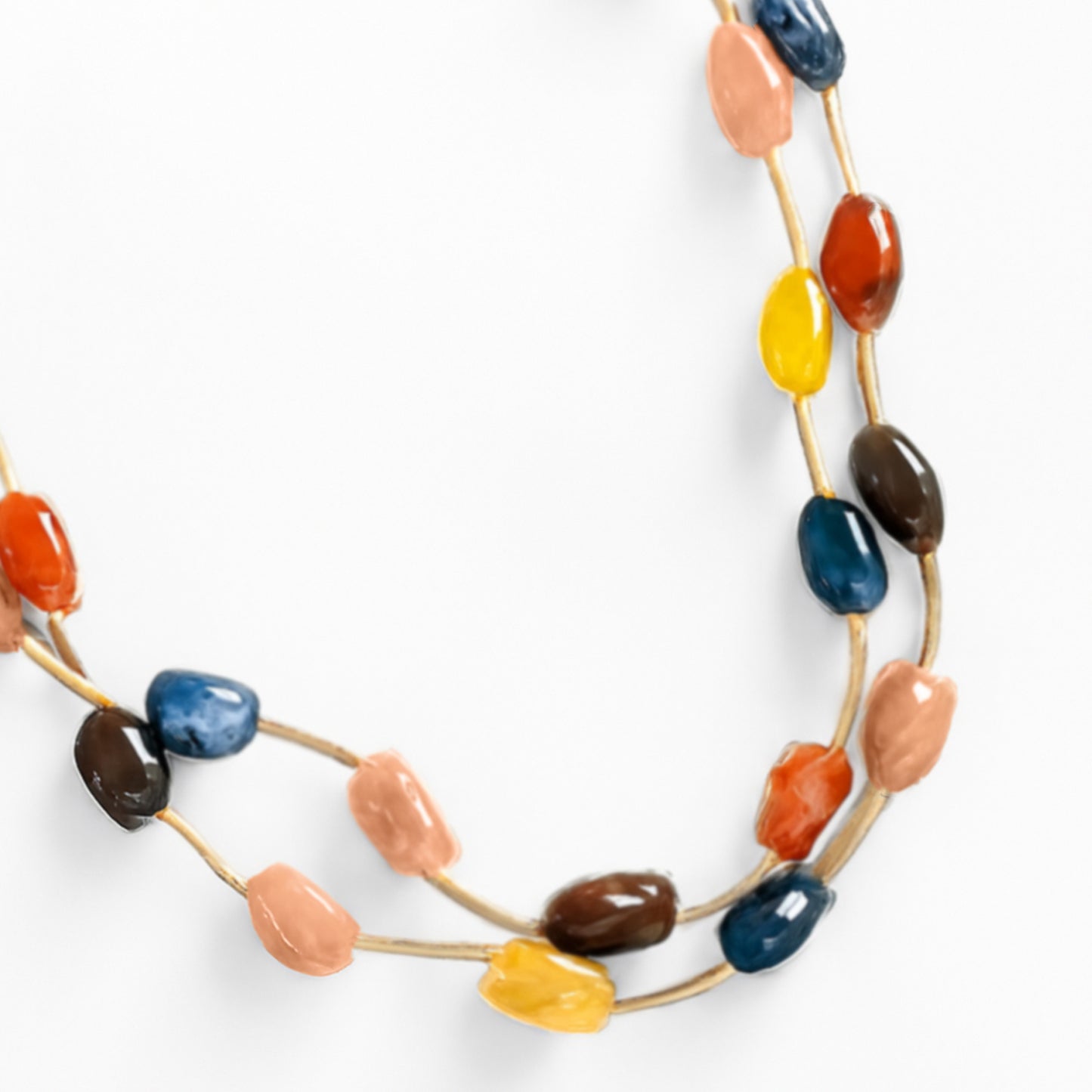 Collana lunga a due fili con pietre in acrilico multicolore