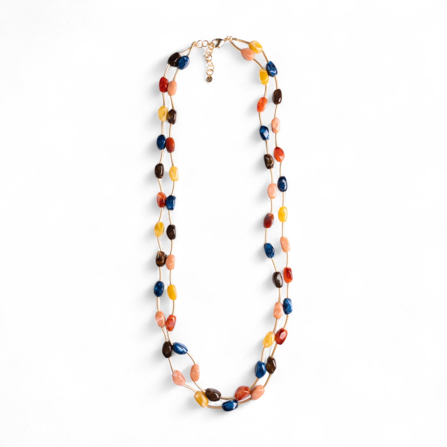 Collana lunga a due fili con pietre in acrilico multicolore