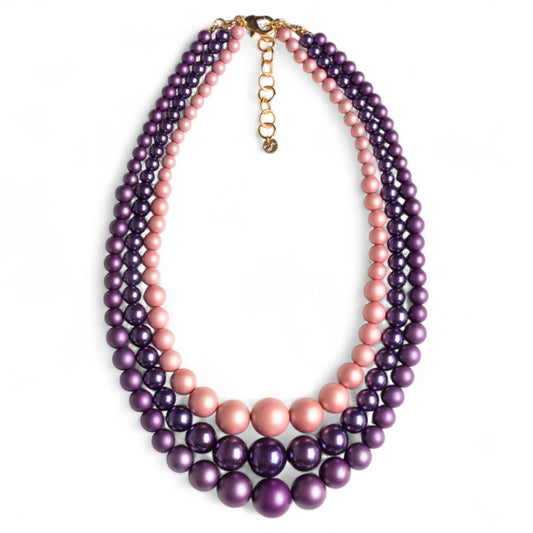 Collana girocollo a tre fili di sfere in acrilico tono viola