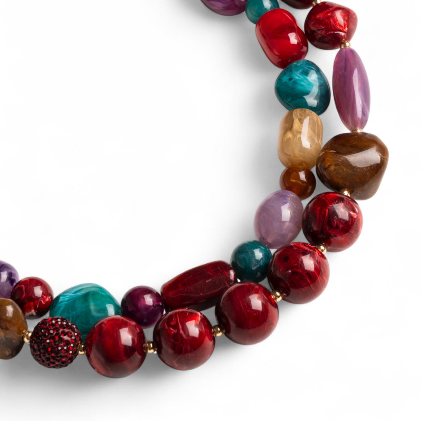 Collana girocollo doppio filo con pietre in vetro ed acrilico multi rosse