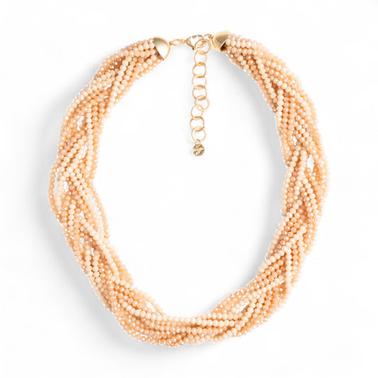Collana girocollo con design a treccia, microcristalli tono beige