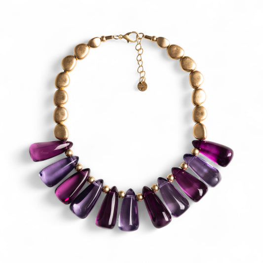 Collana girocollo con pietre in resina trasparente viola