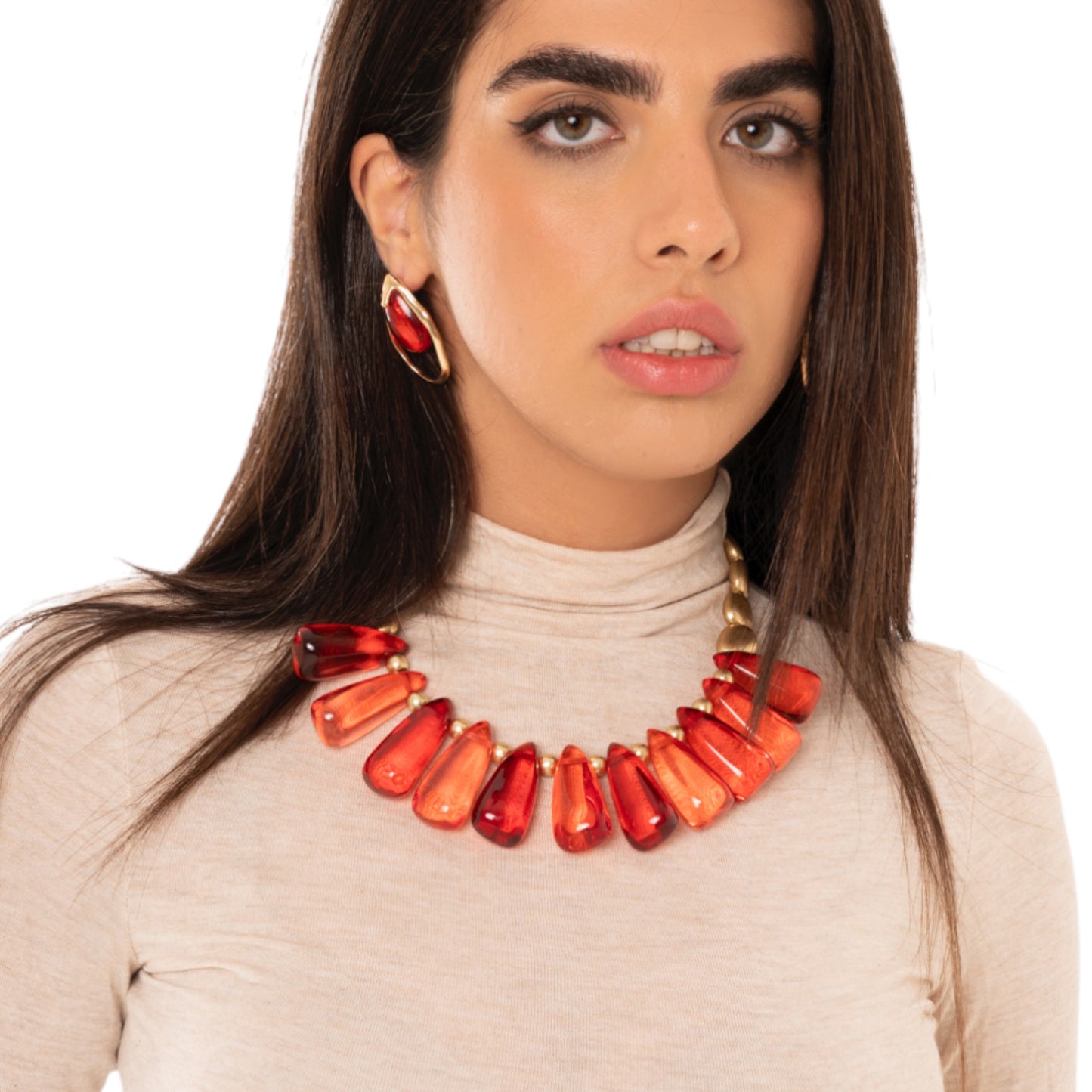 Collana girocollo con pietre in resina trasparente arancio