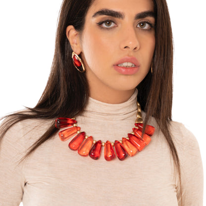 Collana girocollo con pietre in resina trasparente arancio