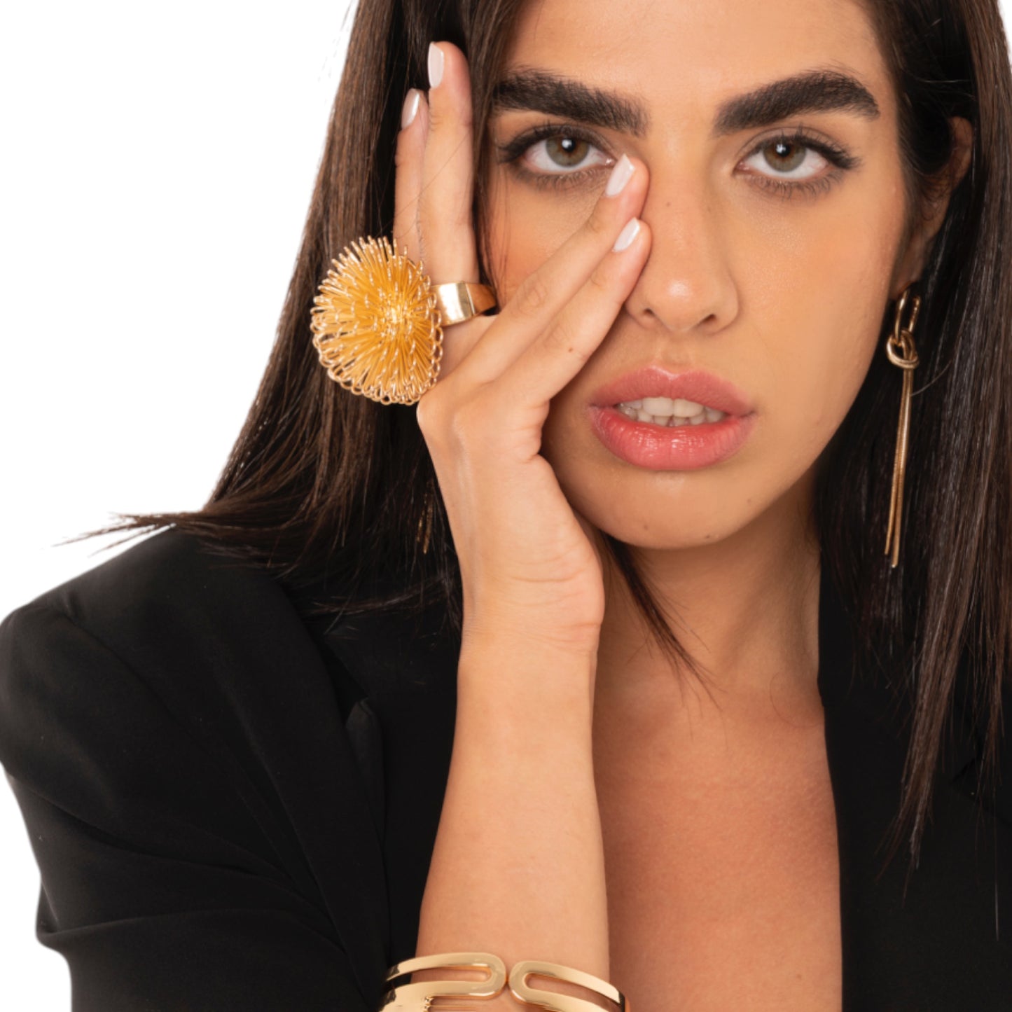 Anello elastico con fiore in metallo