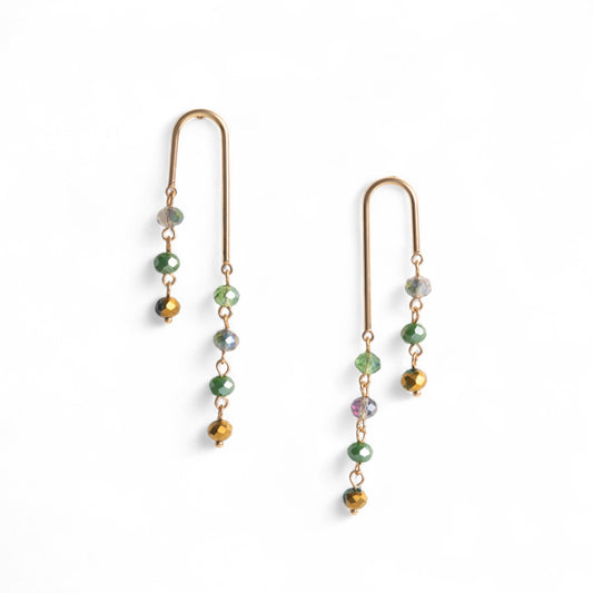 Orecchini pendenti in metallo con pietre in vetro tono verde