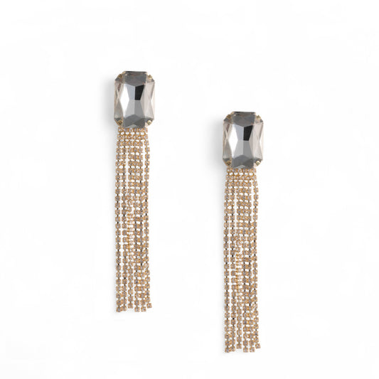 Orecchini pendenti con placchetta quadrata e fili in metallo in vetro crystal