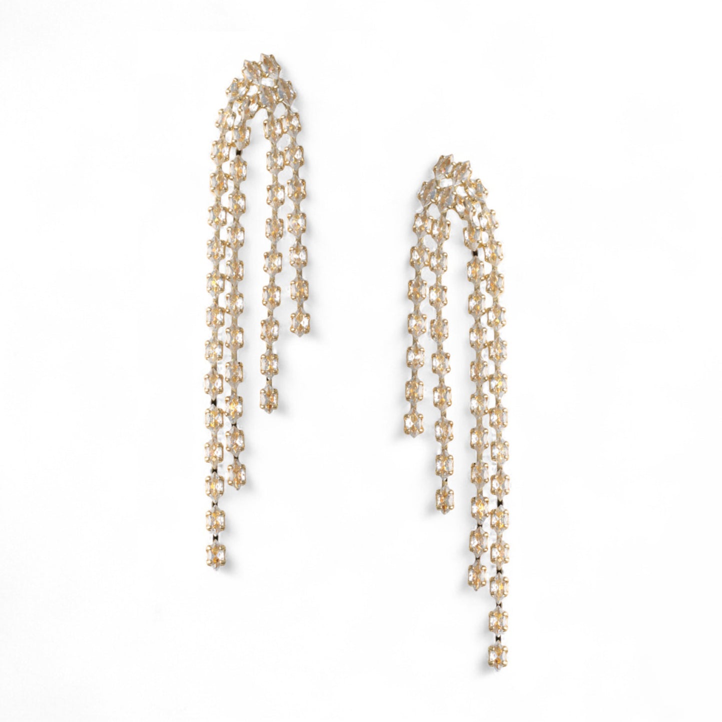 Orecchini pendenti a cascata di fili in metallo con pietre in vetro crystal