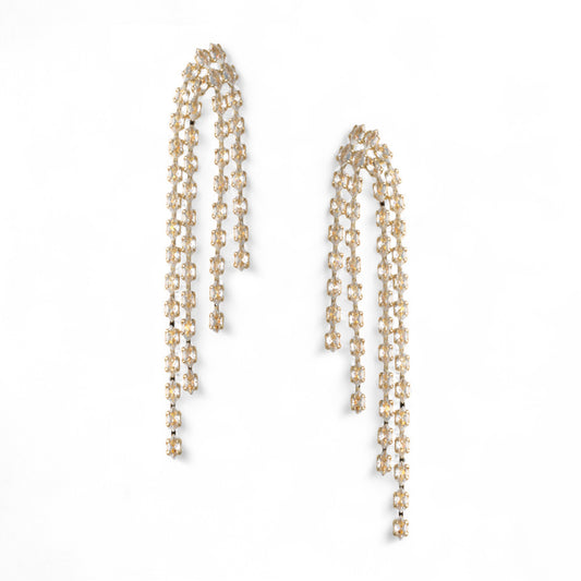 Orecchini pendenti a cascata di fili in metallo con pietre in vetro crystal