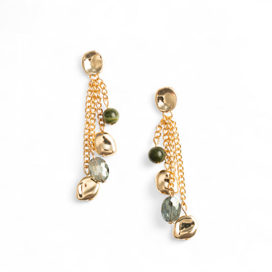 Orecchini pendenti a catena con pietre in acrilico tono verde