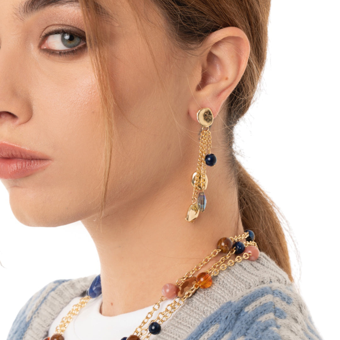 Orecchini pendenti a catena con pietre in acrilico tono blu