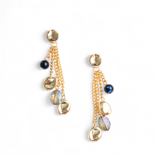 Orecchini pendenti a catena con pietre in acrilico tono blu