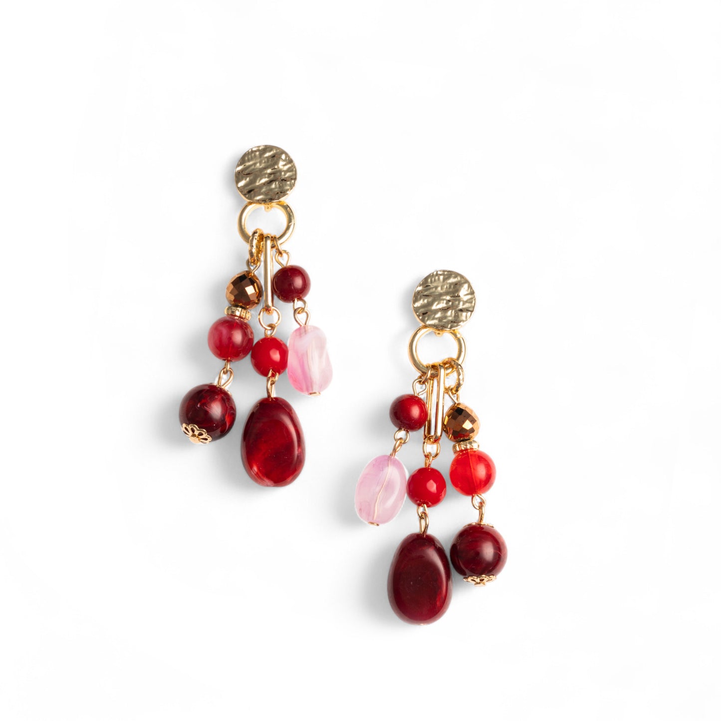 Orecchini pendenti a grappolo con pietre in acrilico multi rosso