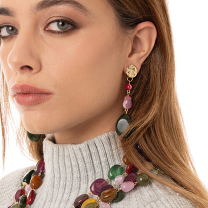 Orecchini pendenti con pietre in vetro ed acrilico multicolore