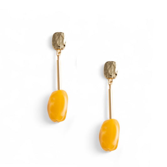 Orecchini pendenti in metallo con pietra in acrilico giallo