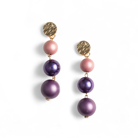 Orecchini pendenti a tre sfere in acrilico tono viola