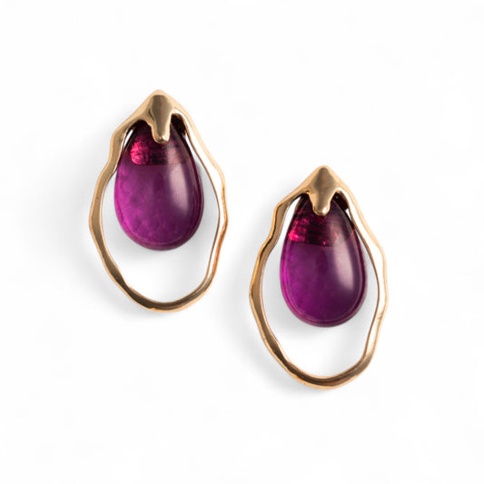 Orecchini in metallo a goccia con pietra in resina viola