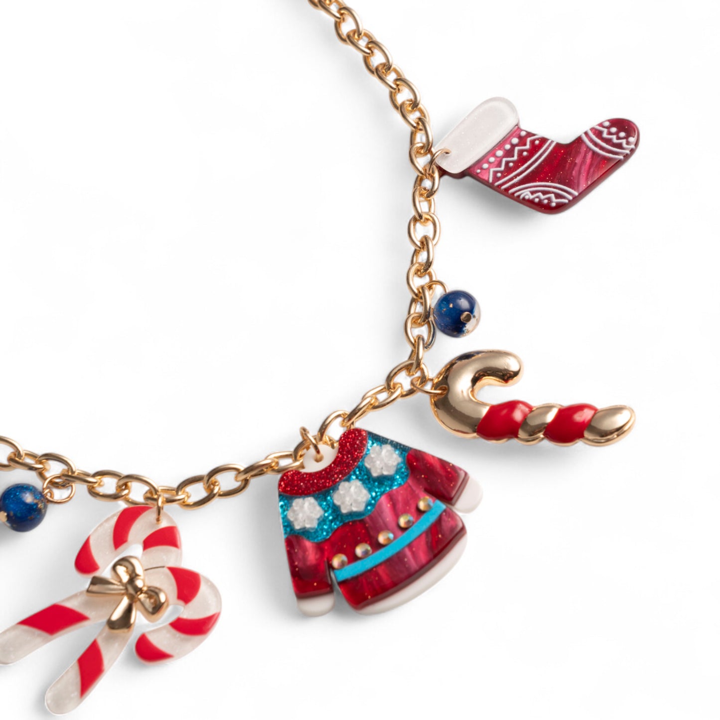 Collana girocollo a catena con charms pendenti in acrilico a tema natalizio