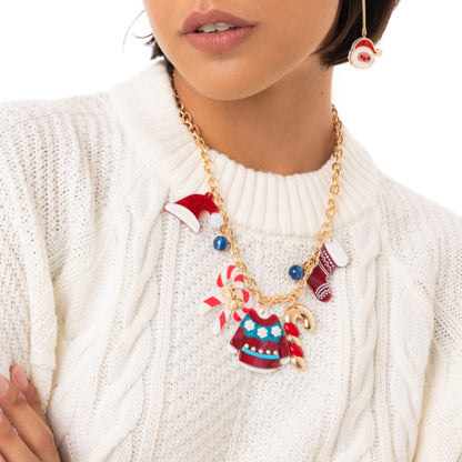 Collana girocollo a catena con charms pendenti in acrilico a tema natalizio