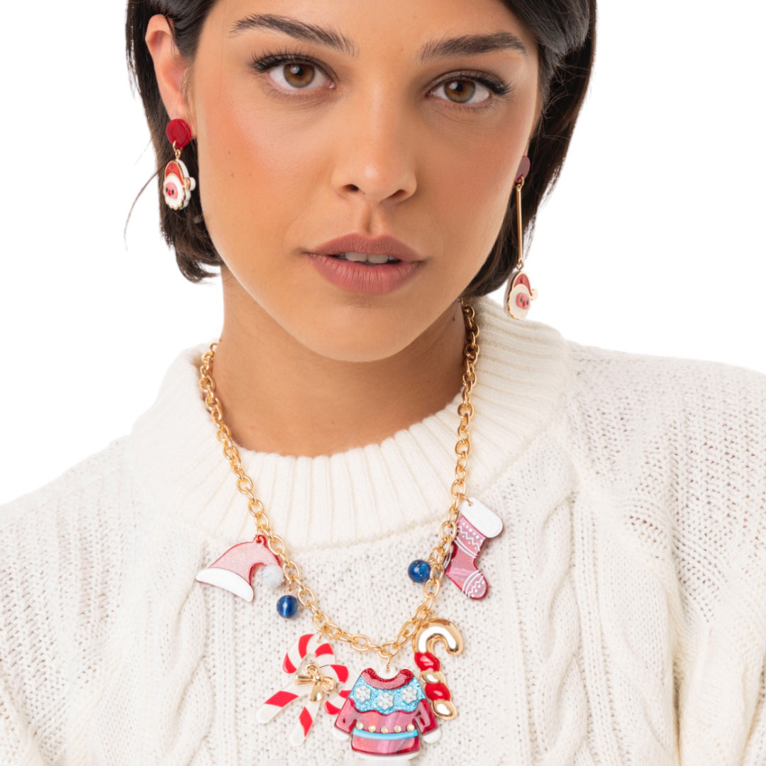 Collana girocollo a catena con charms pendenti in acrilico a tema natalizio