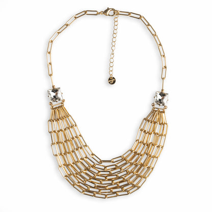 Collana girocollo a catena multifilo con due pietre in vetro tono crystal