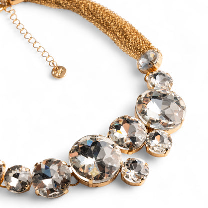 Collana girocollo con catena sottile multi e pietre circolari in vetro tono crystal